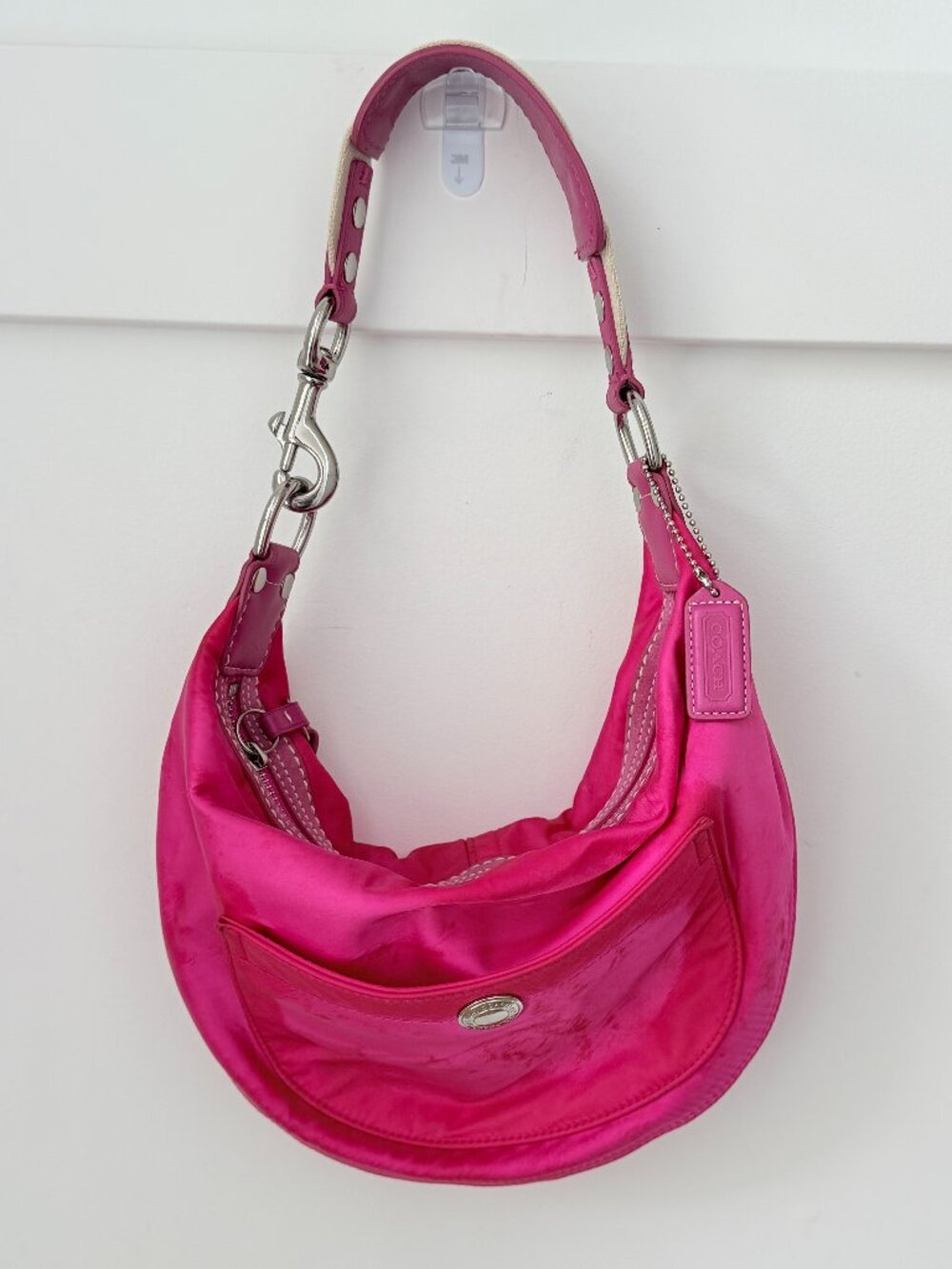 COACH Hamptons Vintage Hot Pink Nylon Demi Hobo Shoulder Bag 1941 Button Mini